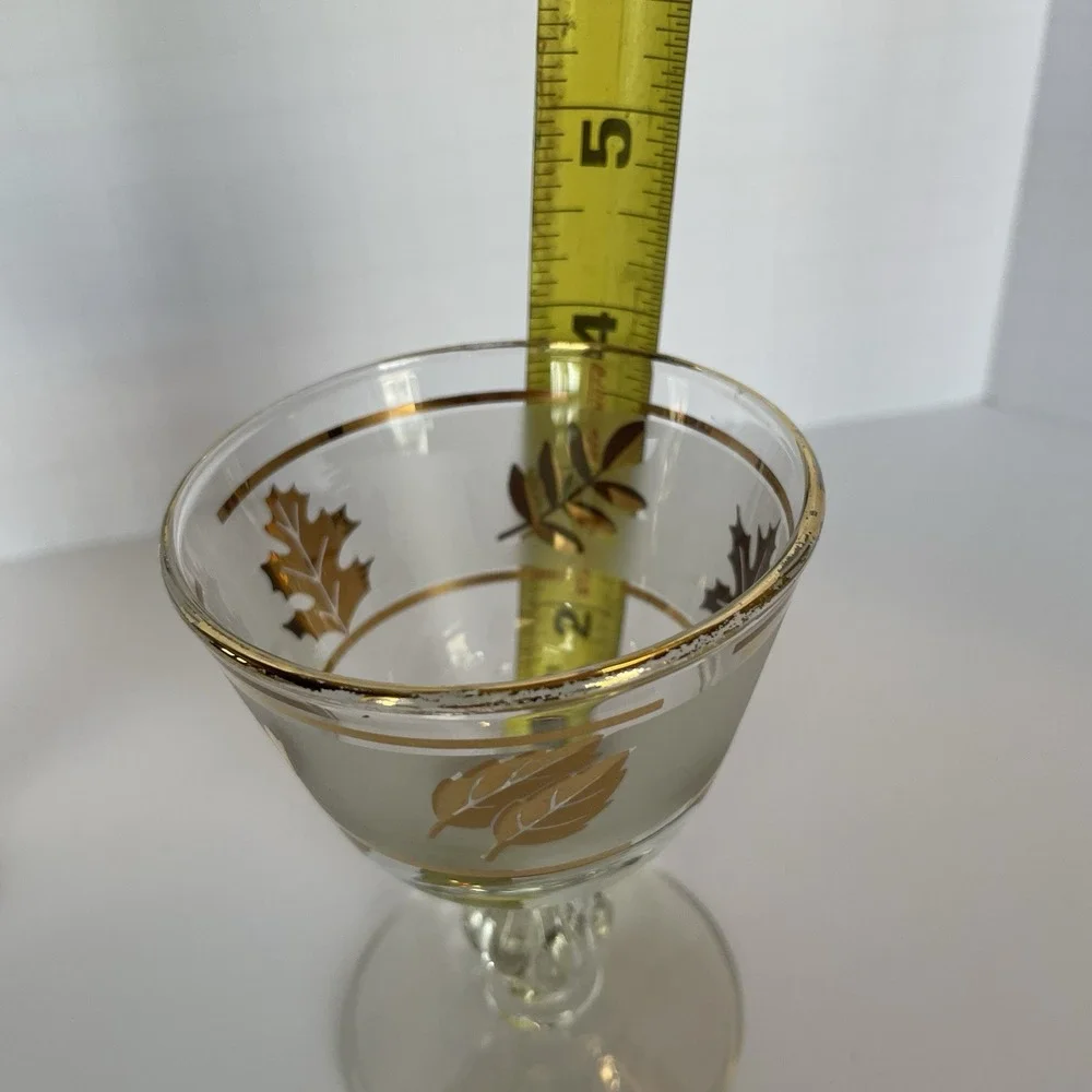 Vtg Frosted GOLD LEAF Sherbet Glass Set‎ of 2 Mid Century - 3 7/8